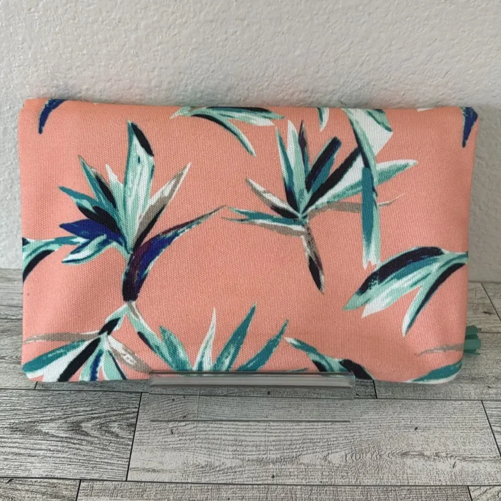 Rachel Palley Mint/Salmon Pink Tropical Fold over Clutch Pouch NWOT